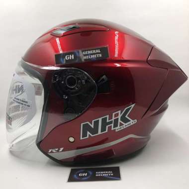HELM NHK R1 MAX SOLID ROYAL RED DOUBLE VISOR HALF FACE M