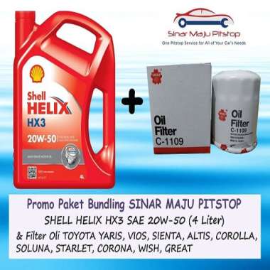 Paket Bundling Oli SHELL HELIX HX3 20W-50 Original 4 Liter & Filter Oli Mobil TOYOTA YARIS & TOYOTA
