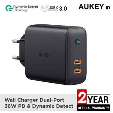 AUKEY PA-D2 Charger Gan Power Delivery 3.0 PD Dual Port USB Type C to C Fast Charging - 500393 Hitam