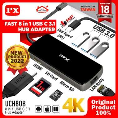 Type C to HDMI Hub Converter Macbook LAN Gigabit 8 in 1 PX UCH80B