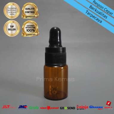 Botol kaca pipet 10 ml - botol kaca serum/ tetes - Botol Kaca 10 ml Coklat Cap HItam