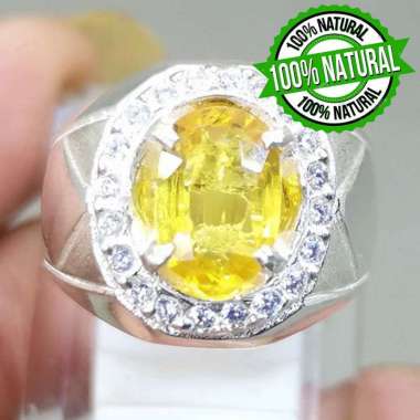 Cincin Batu Yellow Safir Asli Natural Yakut Kuning Cincin Perak 925 ORI kuning