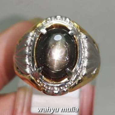 Cincin Batu Akik Bangsing Black Star Safir Kresnadana Asli (Kode 1840) Hitam