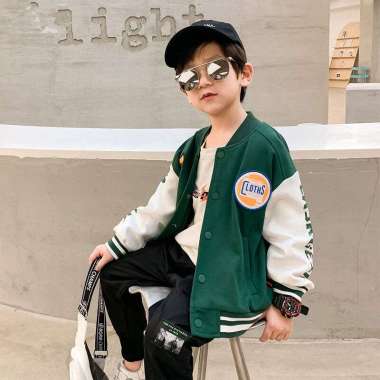 Jaket Anak Bomber Varsity Unisex Cewek Cowok Size 2 4 6 8 10 12 14 16 Model Terbaru Tulisan CLOTHS L