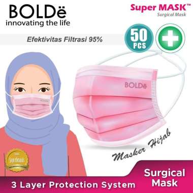 BOLDe Masker Hijab Medis 3 Ply Anti Virus ( 50 pcs ) Regular MAGENTA