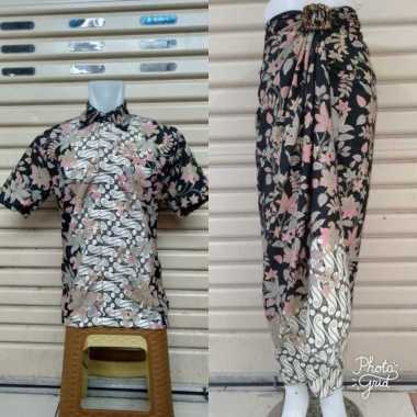 Couple Rok Lilit & Kemeja Batik Pendek - by khei Collection Motif Bougenvil Black M