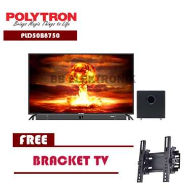 POLYTRON PLD50B8750 Cinemax Soundbar LED TV [50 inch] + Free Bracket warna hitam polos