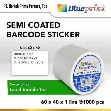 BLUEPRINT Sticker label Barcode 60x40x1 Line Semi Coated isi 1000Pcs White