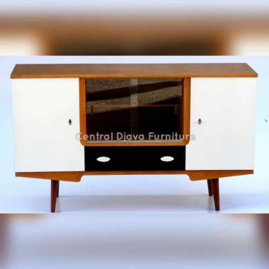 Buffet Nakas Bufet Rak Meja TV Retro Kaca Duco Kayu Jati Jepara Multicolor