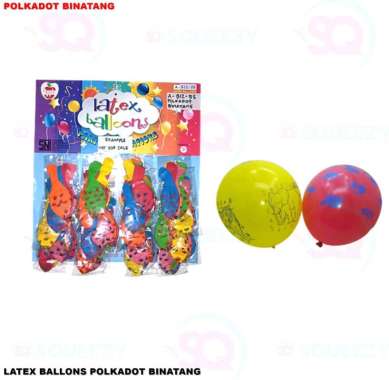 Balon Latex Motif Polkadot Binatang - Isi 5 Pcs Multicolor
