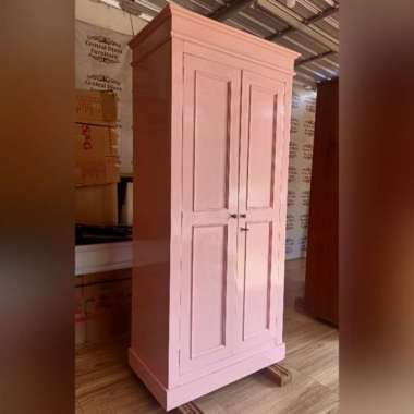 Lemari Pakaian Anak 2 Pintu Almari Cat Duco Kayu Jati Furniture Jepara -- Putih