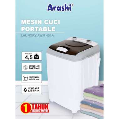 ARASHI MESIN CUCI 1 TABUNG TOP LOADING MINI PORTABLE 4.5 KG
