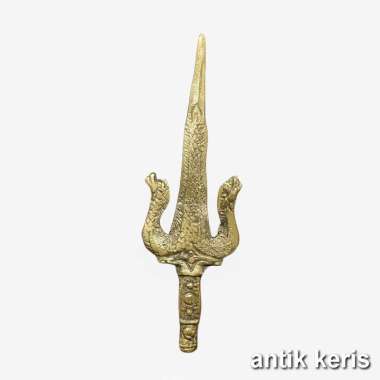 Tombak Pusaka Trisula Naga Kembar Ukuran Kecil Kuningan Antik dan Unik