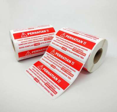 Sticker Label Perhatian Stiker Video Unboxing 8,5 x 3,5 cm (1 roll/ 500 pcs) Dasar Putih