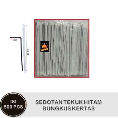 MEREK UNIVERSAL - 500PCS SEDOTAN PLASTIK BUNGKUS KERTAS SEDOTAN TEKUK HITAM / PUTIH - OEM Hitam