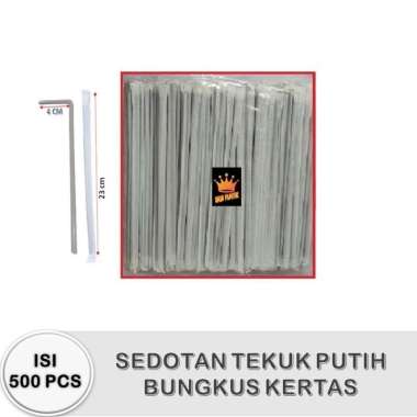 MEREK UNIVERSAL - 500PCS SEDOTAN PLASTIK BUNGKUS KERTAS SEDOTAN TEKUK HITAM / PUTIH - OEM Putih
