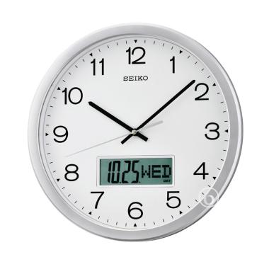 Seiko QXL007S Analog Digital Quiet Sweep Wall Clock Jam Dinding - Silver [35 cm] Silver