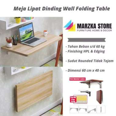 Promo Meja Lipat Dinding / Meja Komputer Uk Panjang 60 cm x Lebar/Kedalaman 40 cm Putih Glossy