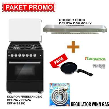 KOMPOR FREESTANDING DELIZIA VICENZA DFF 64B5 BK + COOKER HOOD DELIZIA