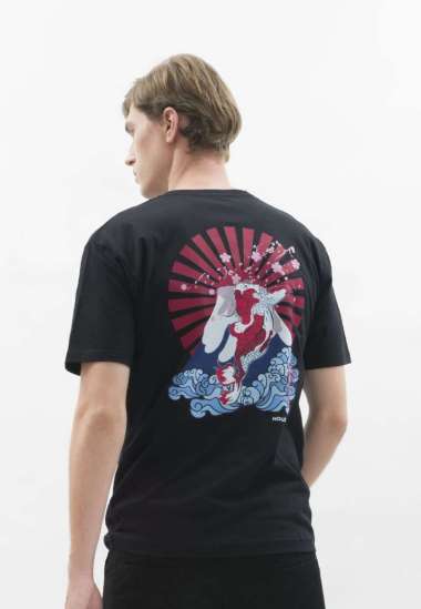 Kaos hitam t shirt polos houseofcuff motif Koi Fuji READY HINGGA 4XL hitam XXL