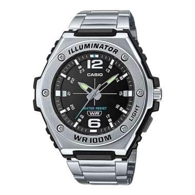 Jam Tangan Pria Casio General MWA-100HD-1AVDF Illuminator Black Dial Stainless Steel Band Silver