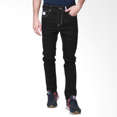 Oliveinch Soft Denim Stitching Gold Long Pants - Black