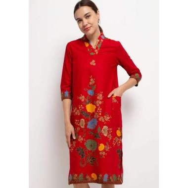 Dress Loose Tube Favor V-Dbl CH+Lining Red M