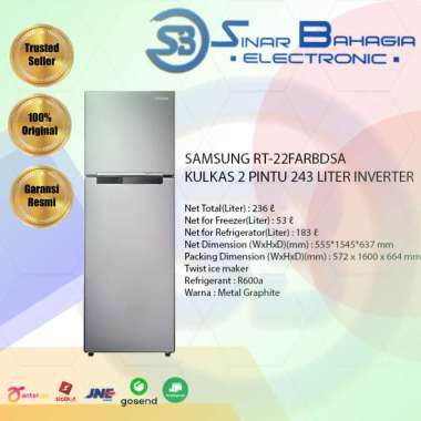 SAMSUNG RT-22FARBDSA KULKAS 2 PINTU 236 LITER INVERTER (NEW) ( KHUSUS BANDUNG)