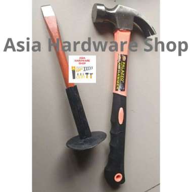 Paket Palu Kambing 8 Oz Gagang Fiber + Pahat Beton Topi Murah