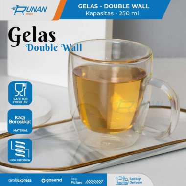 Gelas Double Wall 250 ml Gelas Minum Kopi Kaca Handle Beling 250ml