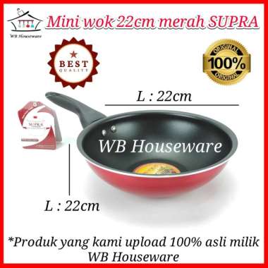 penggorengan teflon anti lengket 22cm - wajan - mini wok SUPRA - merah