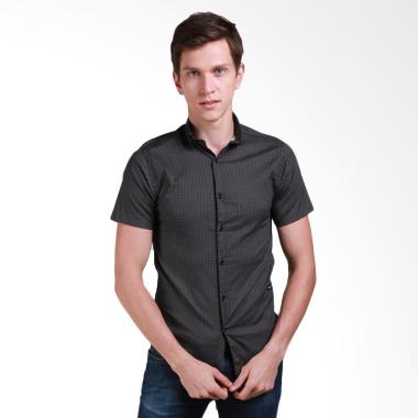 Elfs Shop Dot Cotton Stretch Kemeja Casual Pria - Hitam