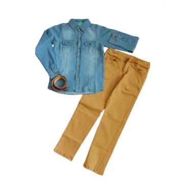 Senshukei 3in1 Jeans Top Belt Set Pakaian Anak Laki-Laki