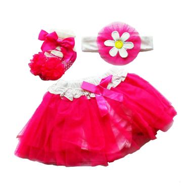 Zara Baby Flower Set Pakaian Anak - Fushia [Rok/ Headband/ Kaos Kaki]