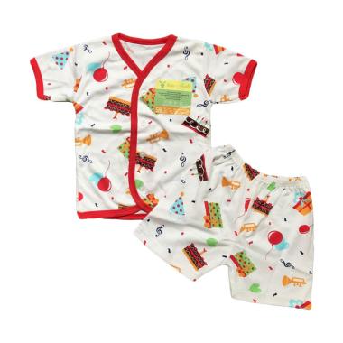 Aruchi Motif Birthday Setelan Kancing Depan Tangan Pendek - Merah