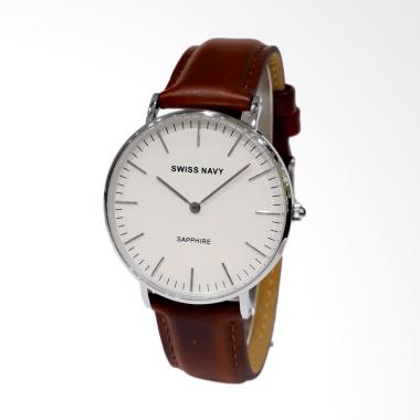 Swiss Navy Sapphire Series 8352BSSWHBN Kulit Jam Tangan Wanita - Silver Coklat (Free Nato Strap)