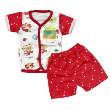 Aruchi Motif Tribal Kancing Depan T ... n Baju Tidur Bayi - Merah