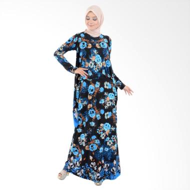 Jfashion Corak Bunga Long Dress Gamis Maxi - Nabilah Biru