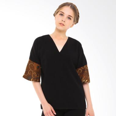 STEPH Blouse Batik with Kimono Sleeve Atasan Wanita - Black