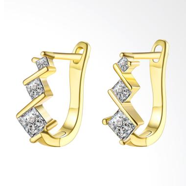 SOXY AKE129 Fashion K Three Diamond Earrings Gold Plated - Gold