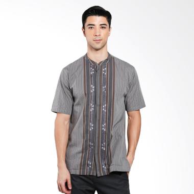 ISBAT Erin Collection Baju Koko Pria - Abu-Abu Muda Kombinasi Cokelat