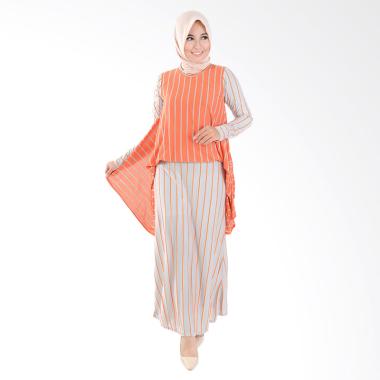 Jfashion Corak Salur Maxi Long Dress Gamis Muslim - Alfiana Orange