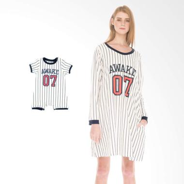 Mooimom Baseball Long Sleeves Nursing Dress & Baby Clothes Baju Hamil Menyusui Couple Ibu Anak - White