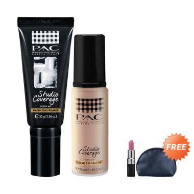 PAC Studio Coverage Primer & Liquid ... Free PAC Lipstick & Pouch