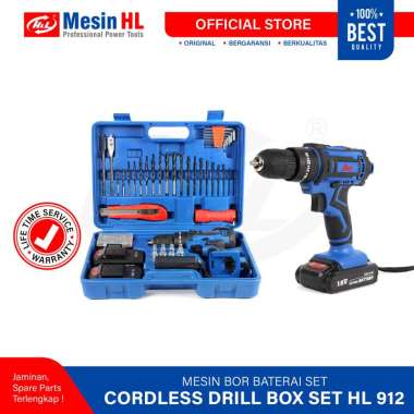 H&L HL 912 Mesin Bor Baterai Set Cordless Drill Boxset Perkakas Mesin