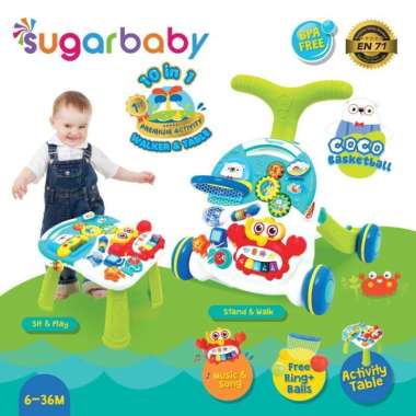 Sugar Baby Premium Activity Walker and Table Green