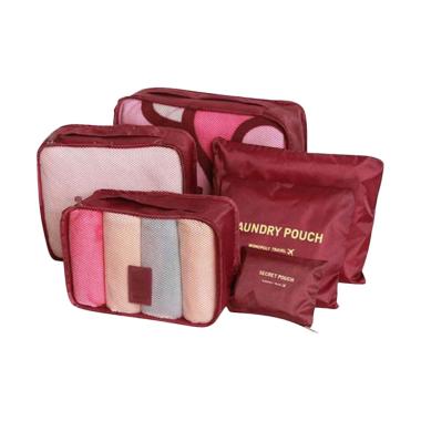 KarnaKamu Laundry Pouch Set Tas Travel - Red Wine [6 Pcs]