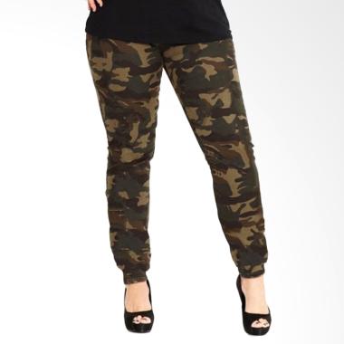 JCFASHION Big Size Motif Loreng Army Celana Jogger Sweatpants Wanita