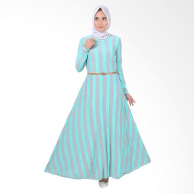 Jfashion Khanza Maxi Corak Salur Long Dress Gamis Wanita - Hijau