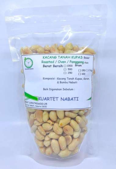 250gr Kuartet Nabati Roasted Kacang Tanah Kupas - Rasa ASIN - Size BESAR 25/29 - Salted - Oven - Mat